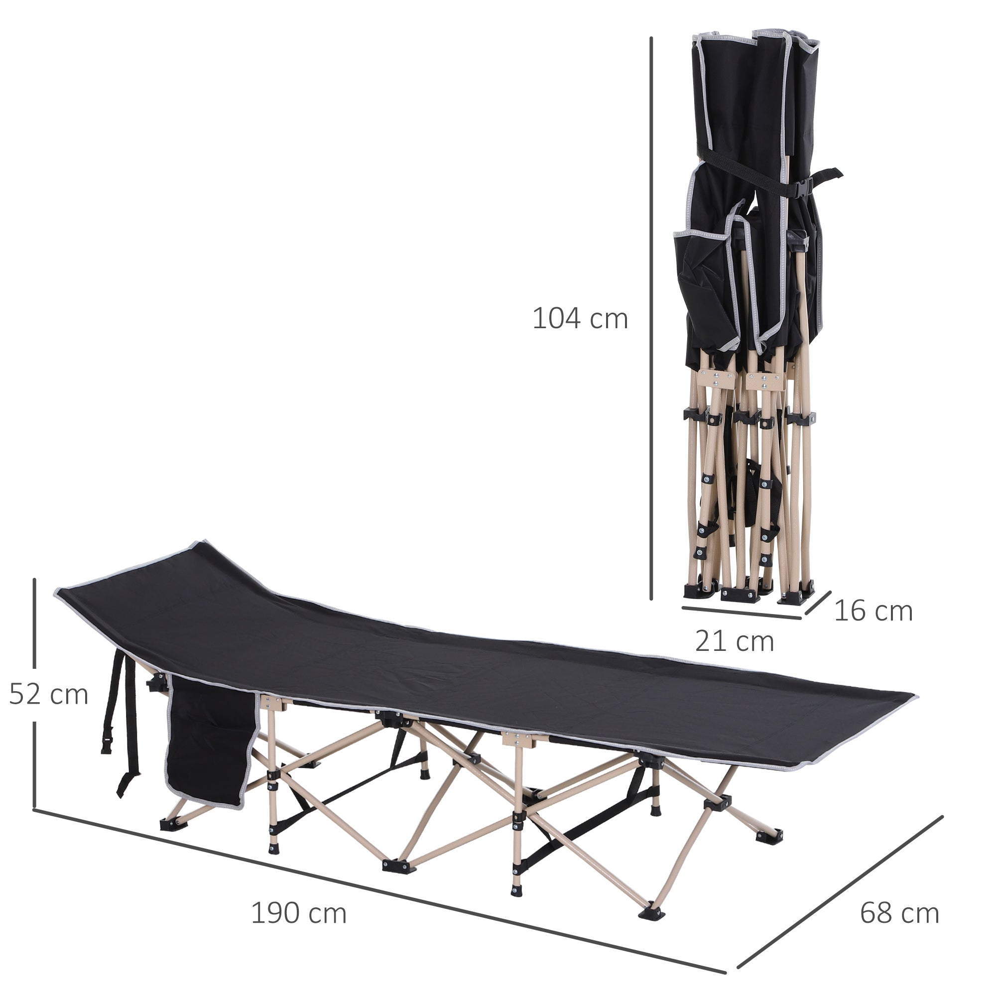 Portable Folding Camping Cot with Carry Bag, Steel Frame, Black