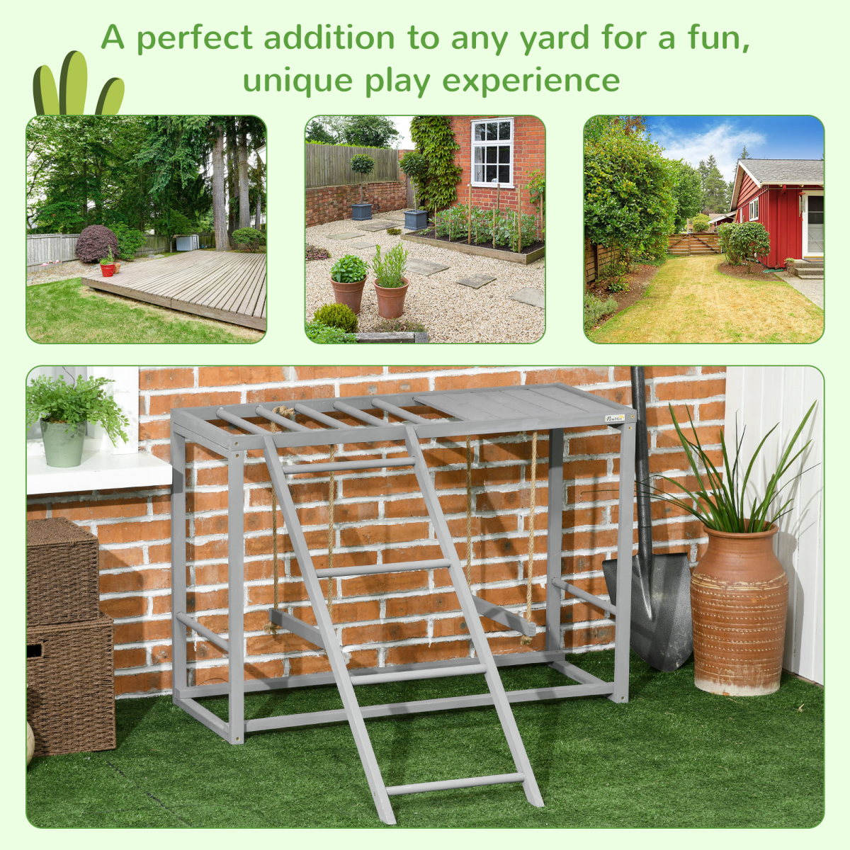PawHut Chicken Activity Play Center with Swing Set, Ladder and Perches for 3-4 Birds, Grey