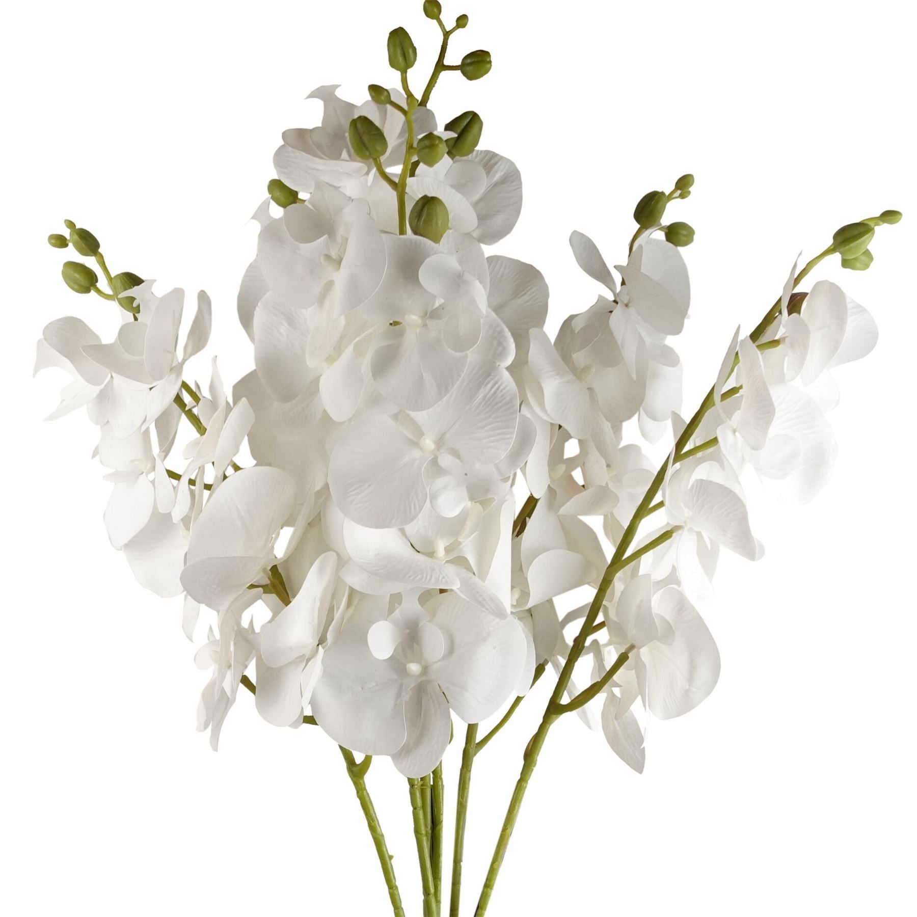 Leaf 100cm Artificial White Phalaenopsis Orchid Stem, 7 Flowers, Wired for Arrangements
