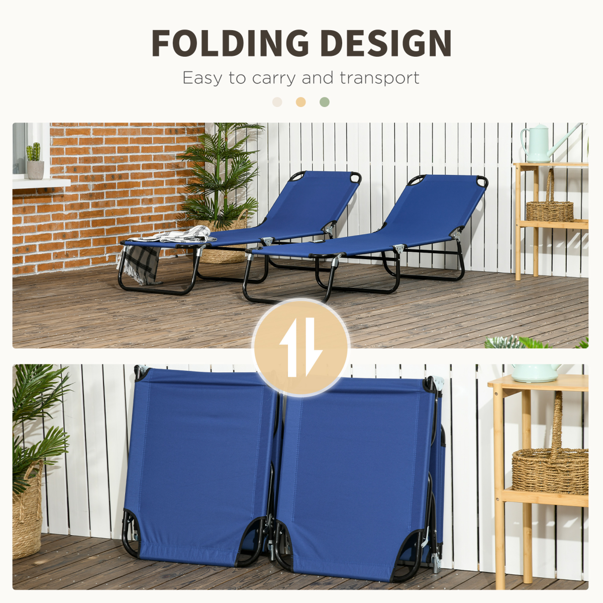 Outsunny Set of 2 Folding Sun Loungers with Adjustable Backrest, Blue