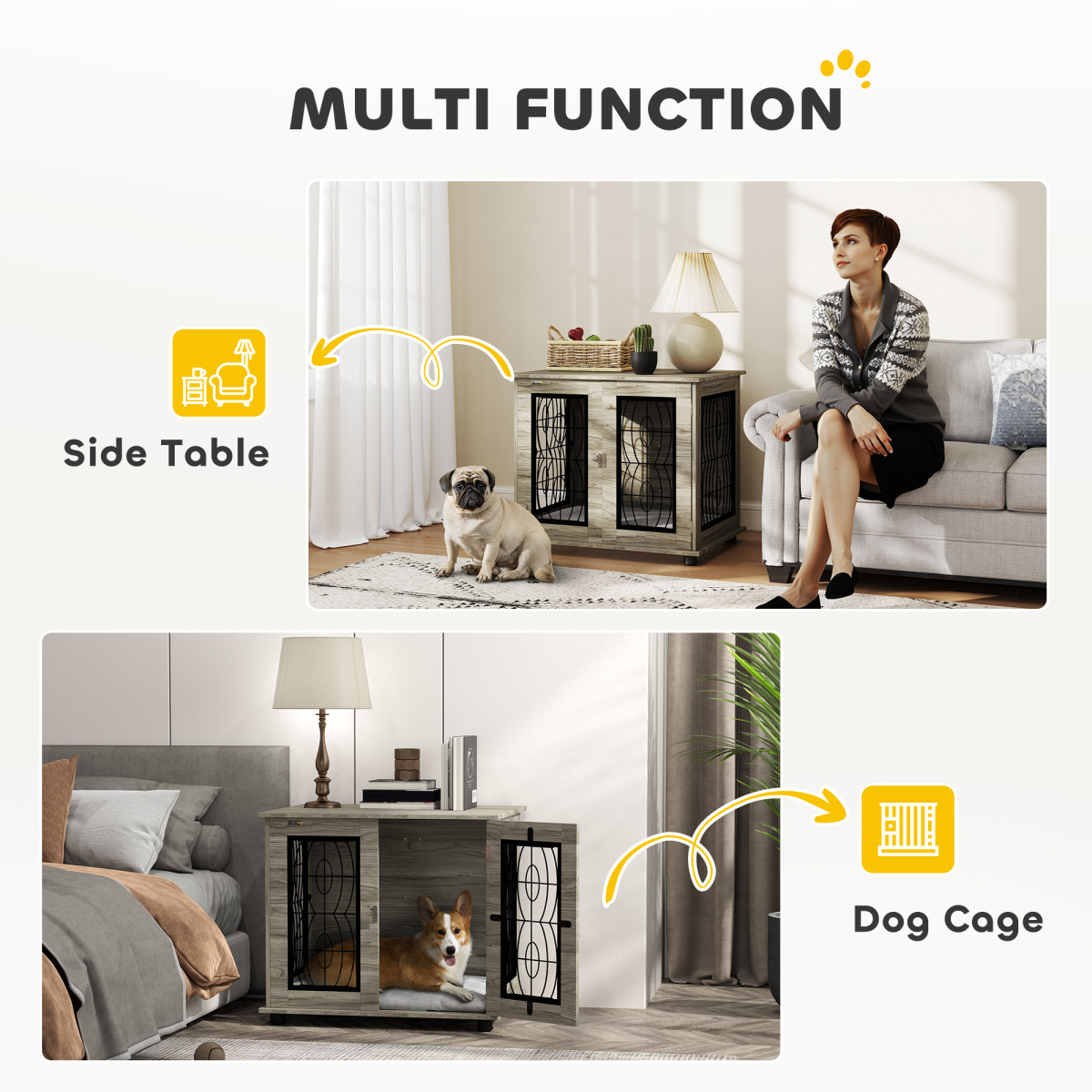 PawHut Dog Crate Furniture End Table for Medium Dogs with Cushion