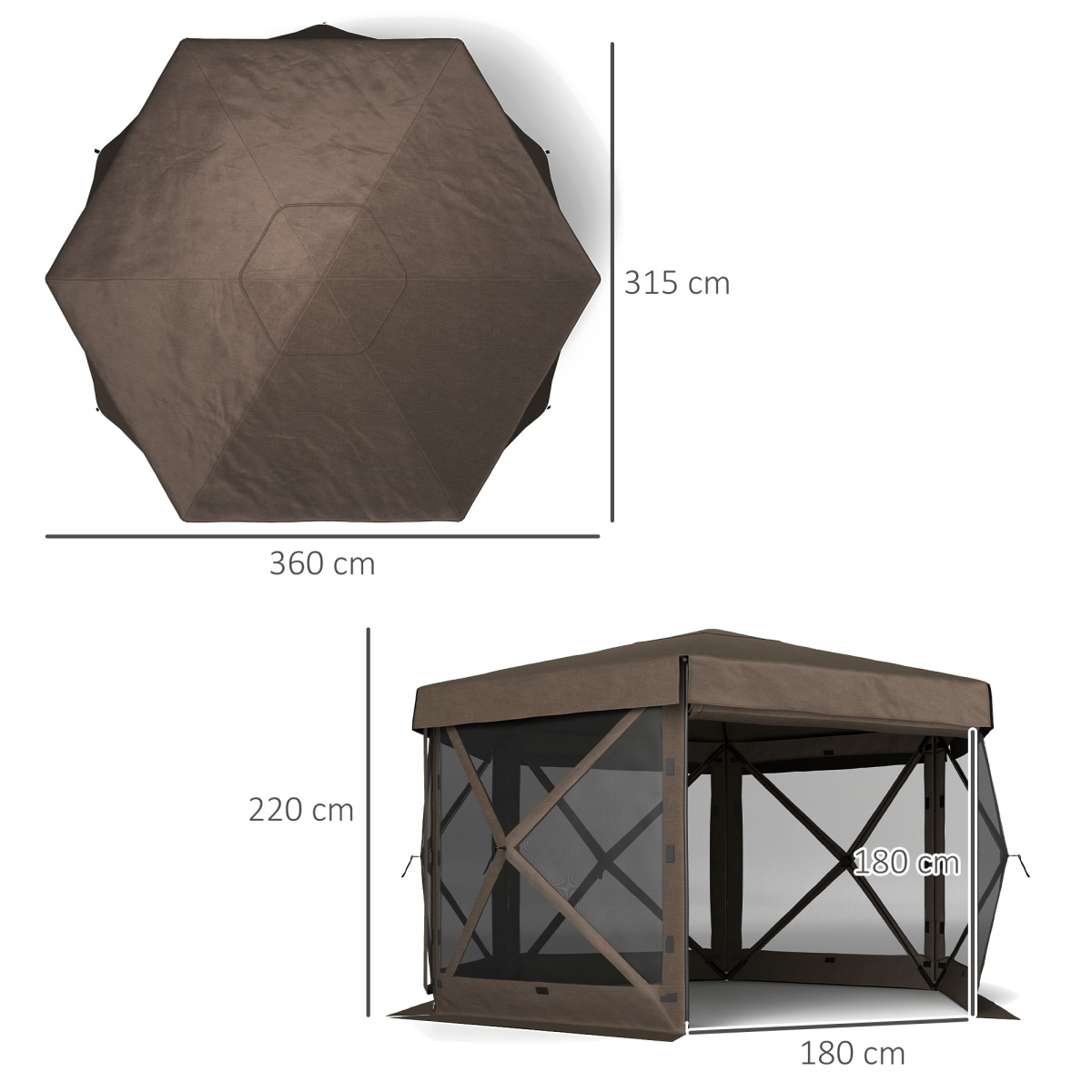 Outsunny 3 x 3m Hexagon Pop-Up Gazebo with Netting, Brown
