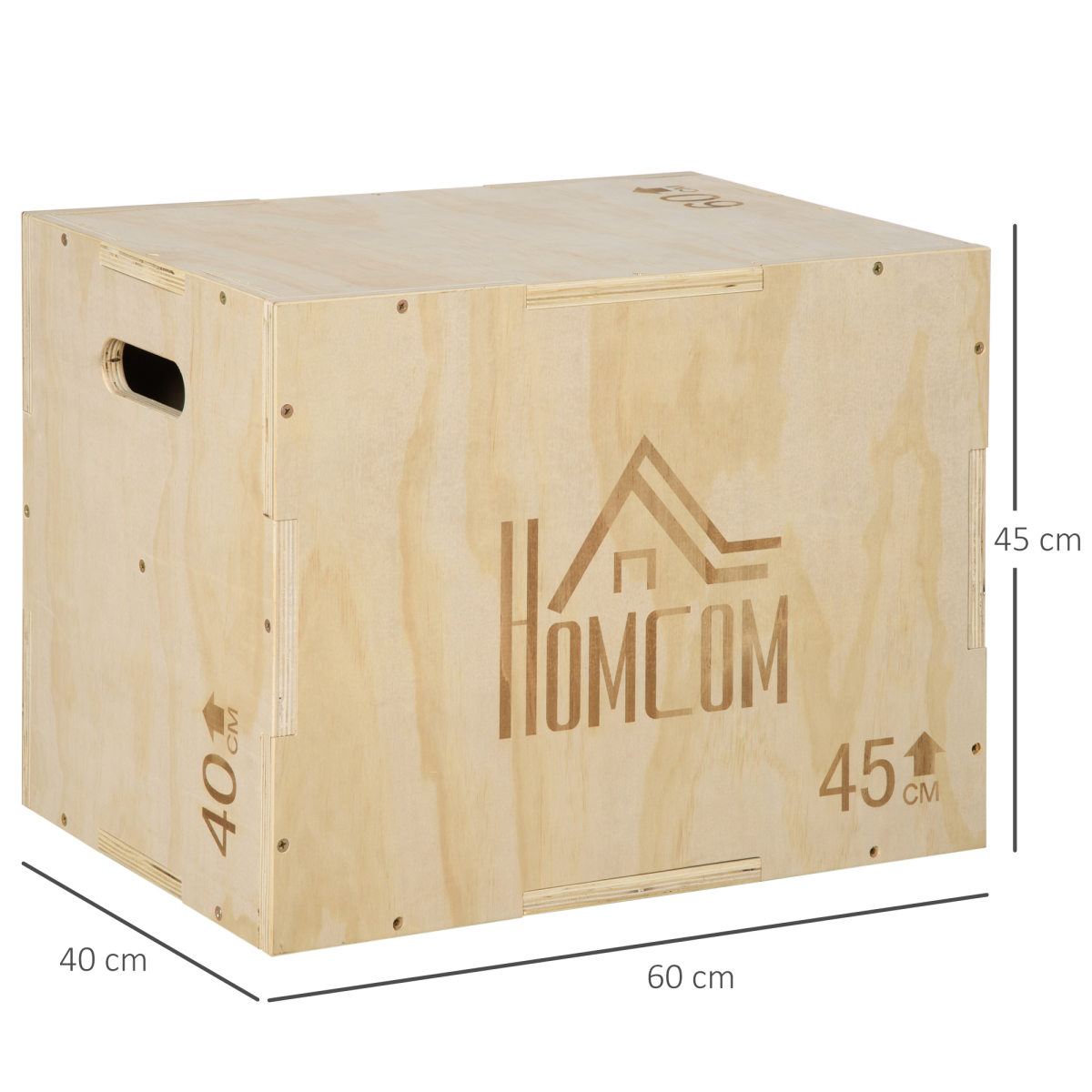 HOMCOM 3-in-1 Wooden Plyo Box for Home Gym, Natural Wood Finish