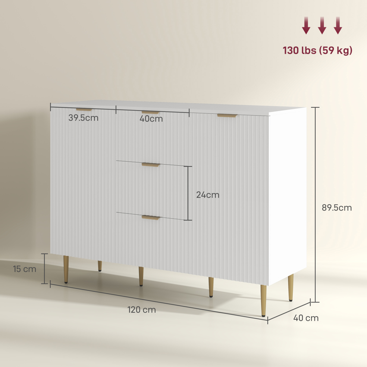 White Storage Cabinet with 3 Drawers, 2 Cabinets & TV Stand
