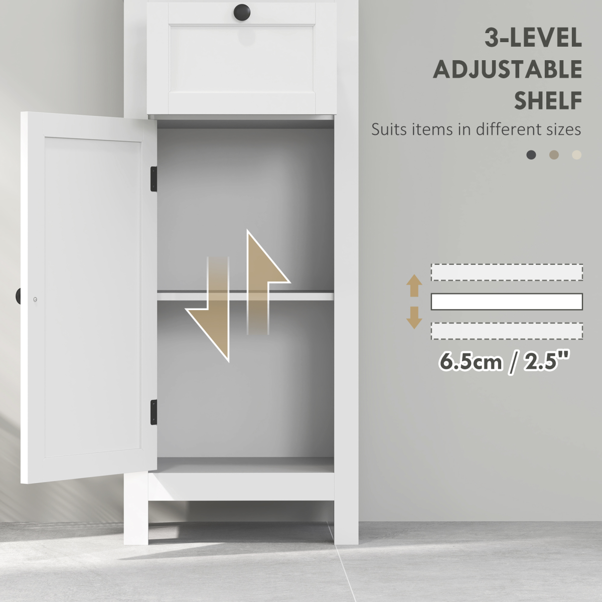 HOMCOM Slim White Bathroom Storage Cabinet with Shelves & Drawer