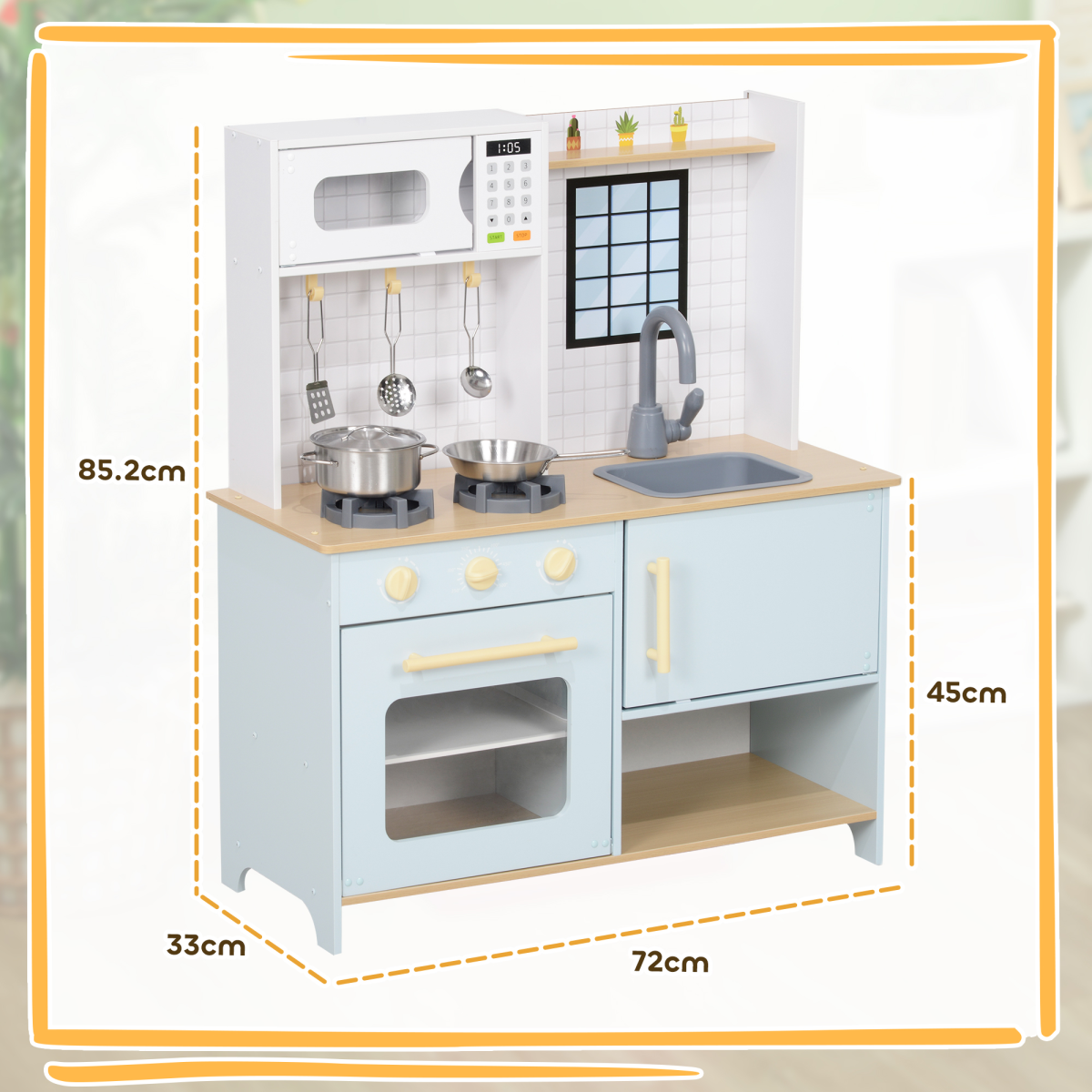 AIYAPLAY Play Kitchen with Stove, Microwave, Oven, Light & Sound