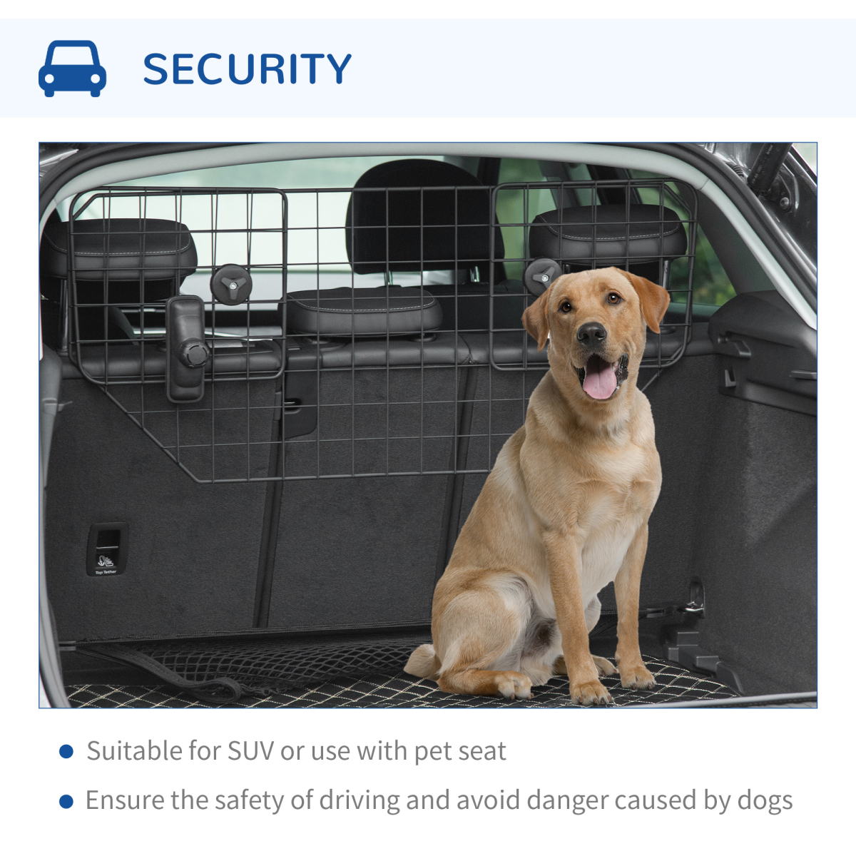 PawHut Adjustable Dog Guard for Car Boot, Metal Mesh Barrier, 90-120W x 40.5H cm