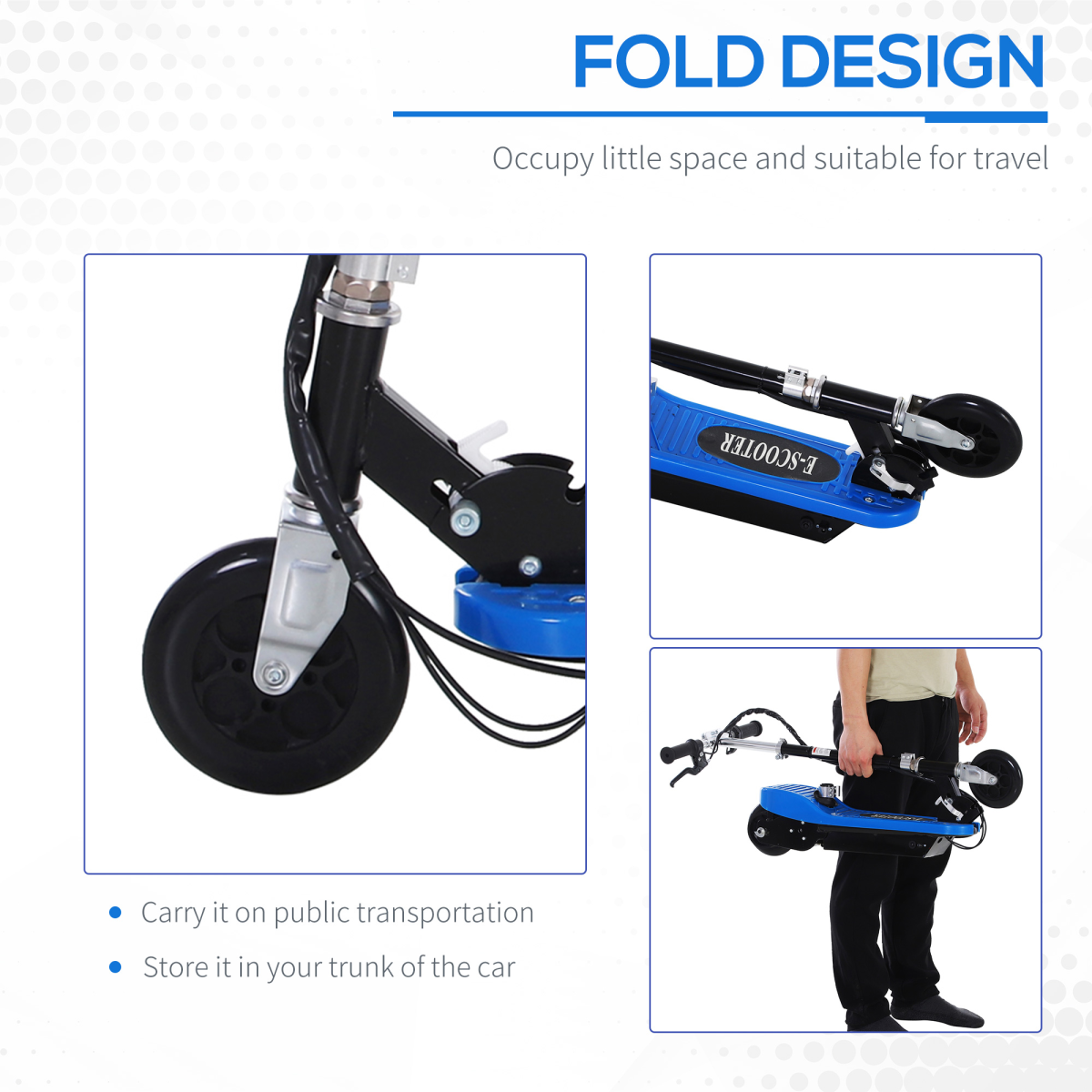 Kids Foldable Electric Powered Scooter 120W Adjustable Height Seat Rear Brake Blue for Ages 7-12