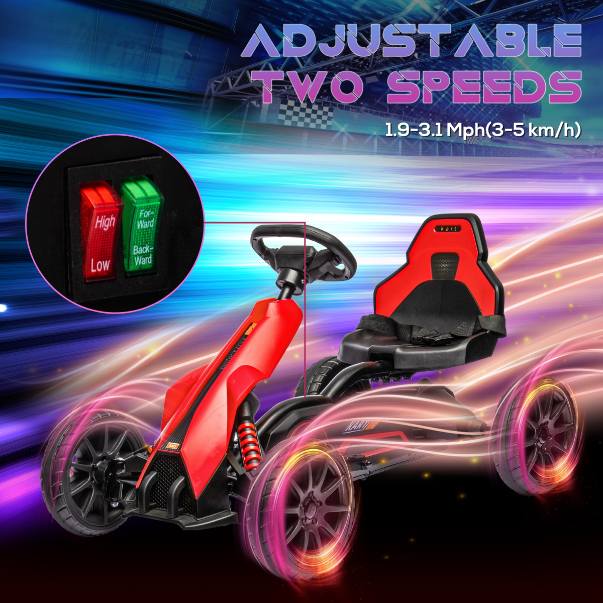 HOMCOM 12V Electric Go Kart, Forward/Reverse, 2 Speeds, Red