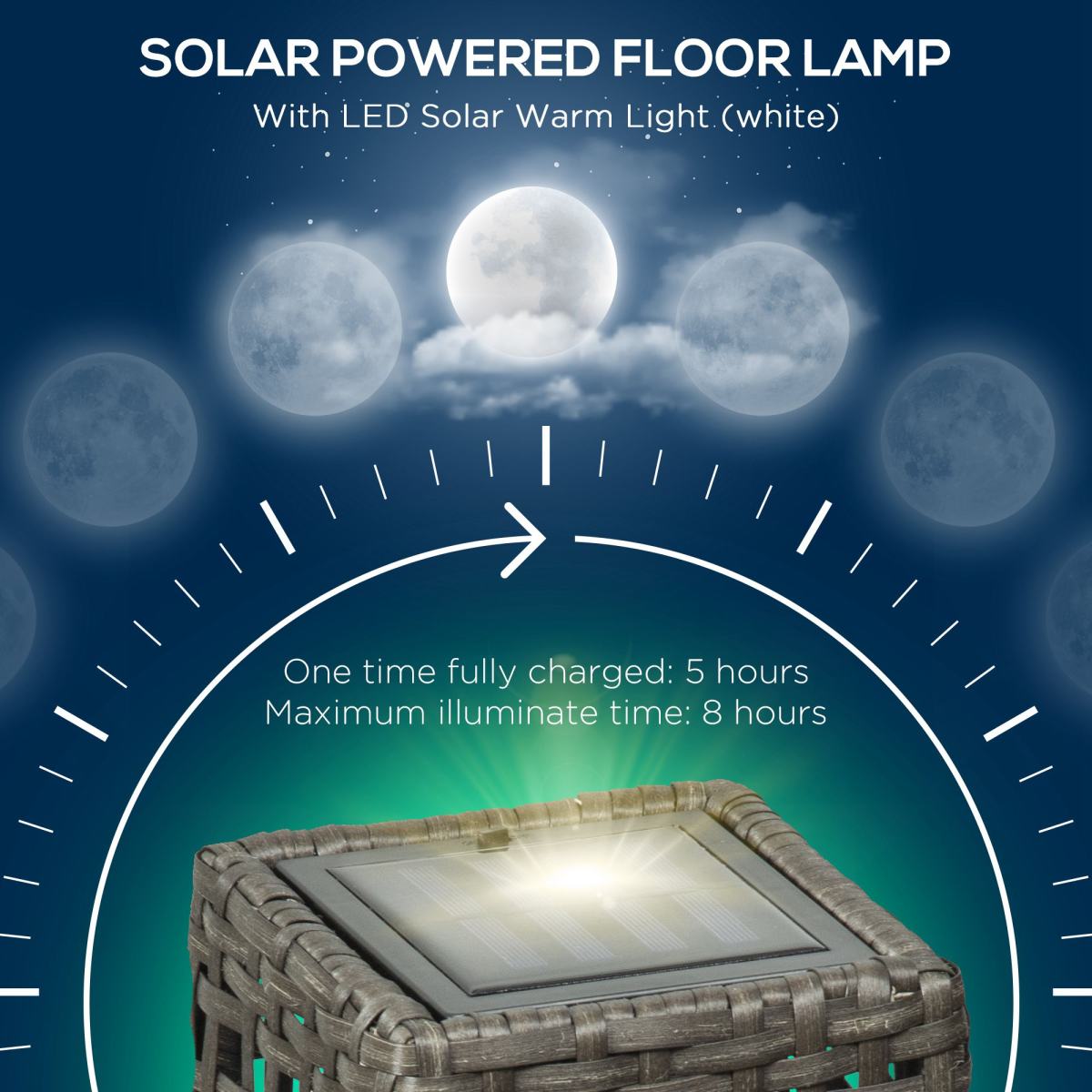 Outsunny Solar Rattan Garden Lantern with Auto On/Off LED Light