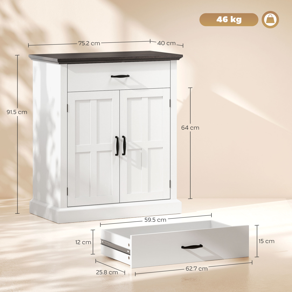 HOMCOM White Sideboard Cabinet with Barn Doors and Thick Top