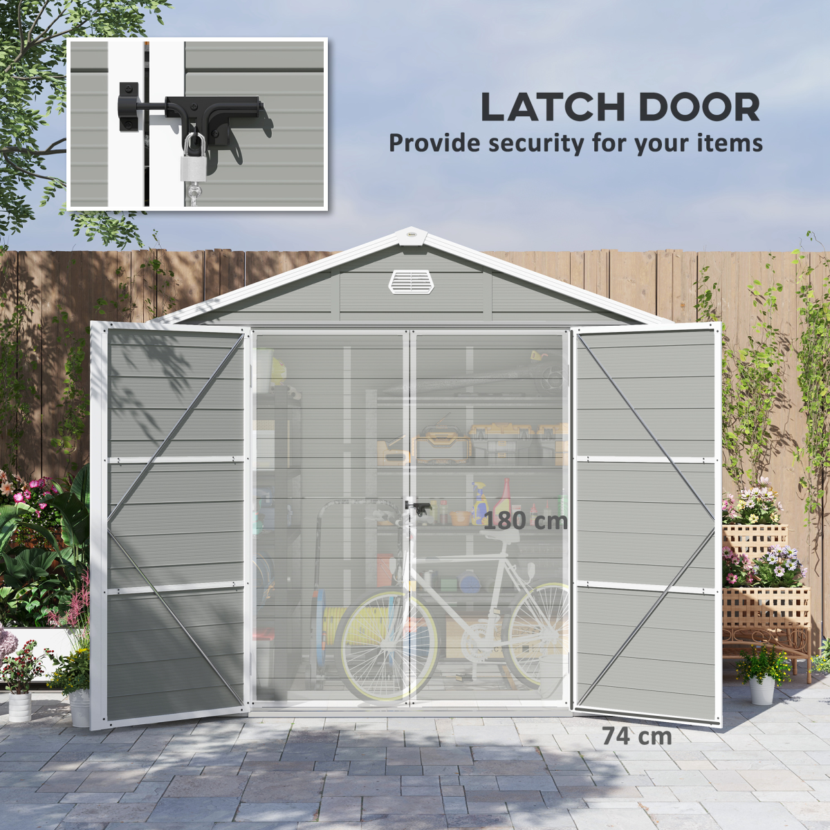 Outsunny 8 x 6ft Garden Storage Shed with Foundation Kit, Light Grey