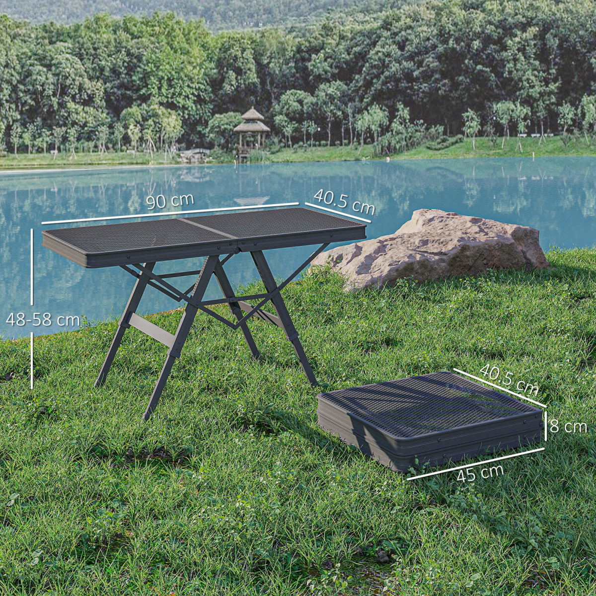Outsunny Folding Camping Table with Adjustable Heights, Mesh Top