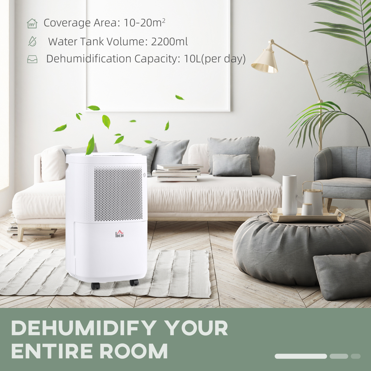 HOMCOM 10L/Day Portable Quiet Dehumidifier, 2.2L Tank, 2 Speeds, 4 Modes, 24H Timer, Home Laundry Room Moisture Removal