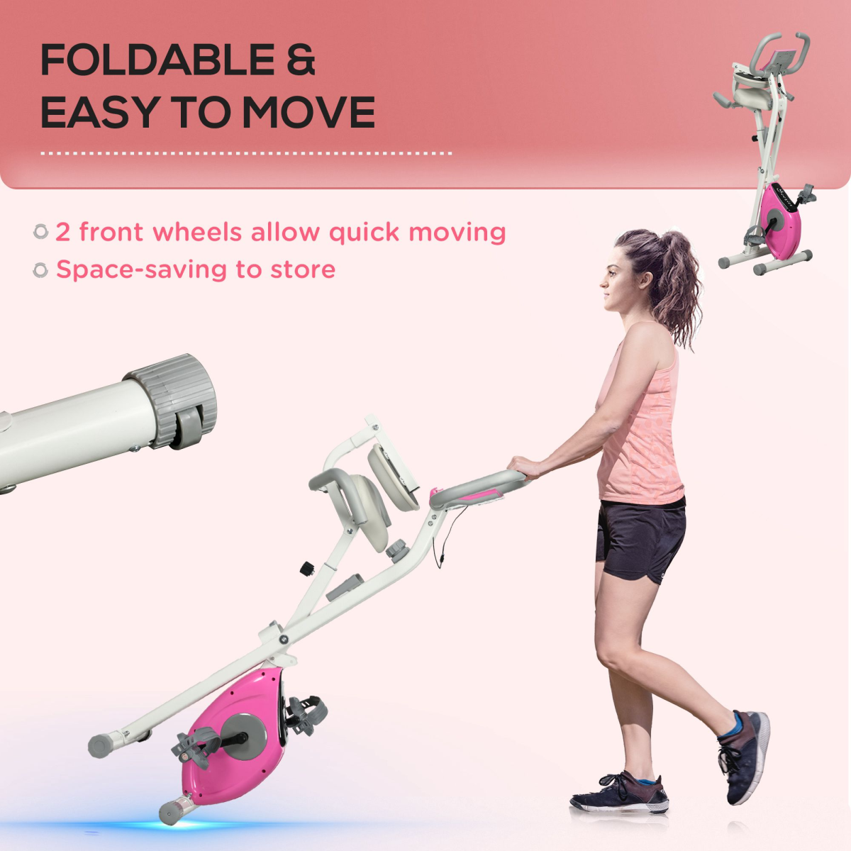 HOMCOM Folding Exercise Bike with 8-Level Magnetic Resistance, Adjustable Seat Height and LCD Display
