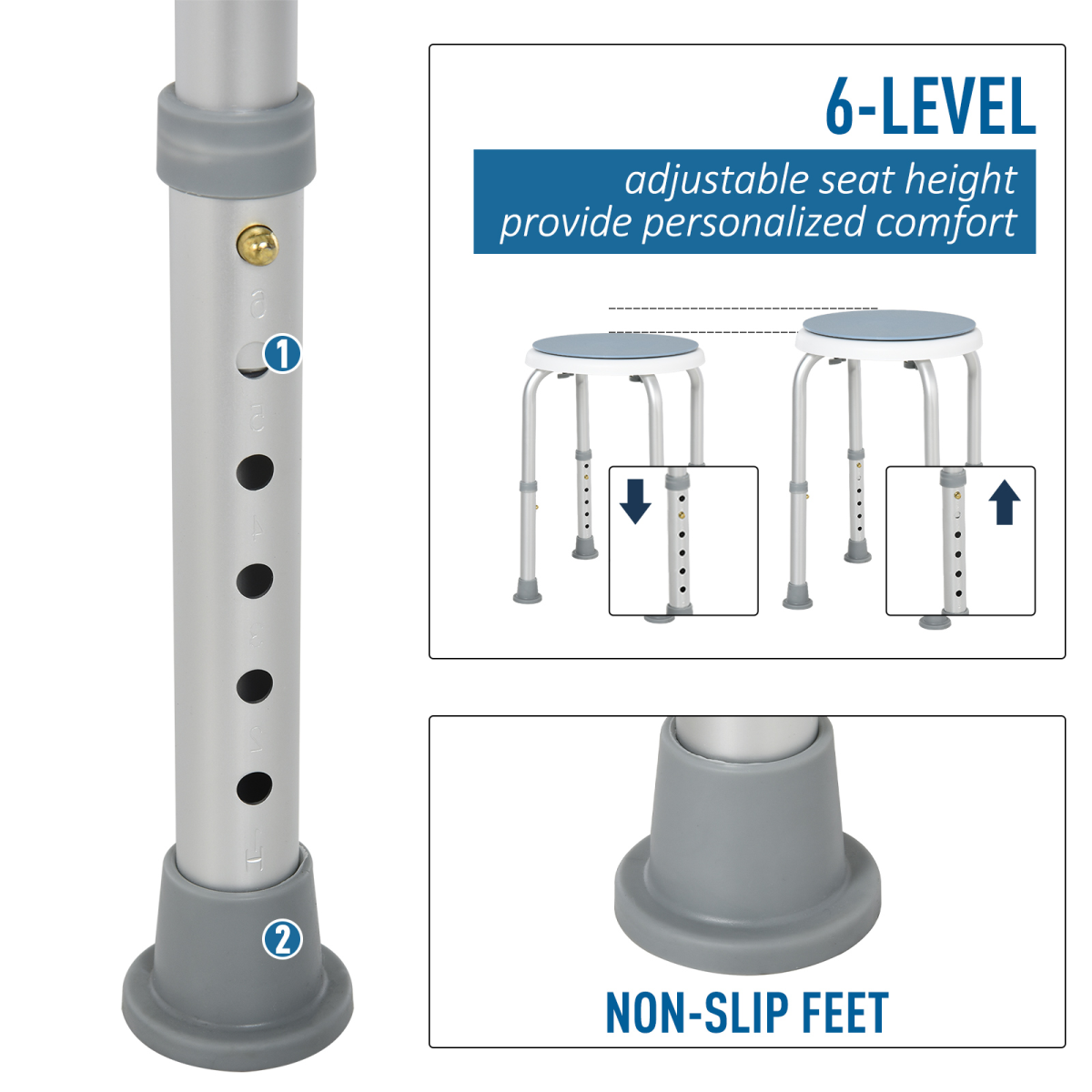 360° Swivel Bath Shower Stool, Adjustable Height, Non-Slip Feet