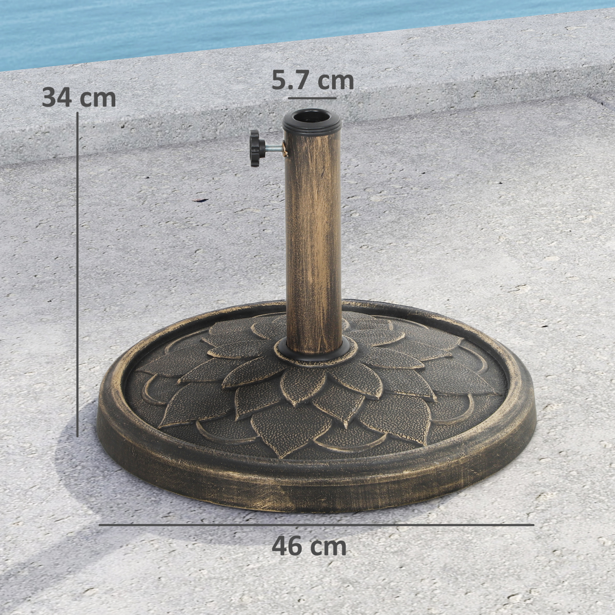 Outsunny 12kg Resin-Concrete Parasol Base with Powder-Coated Metal Pole, Bronze Tone