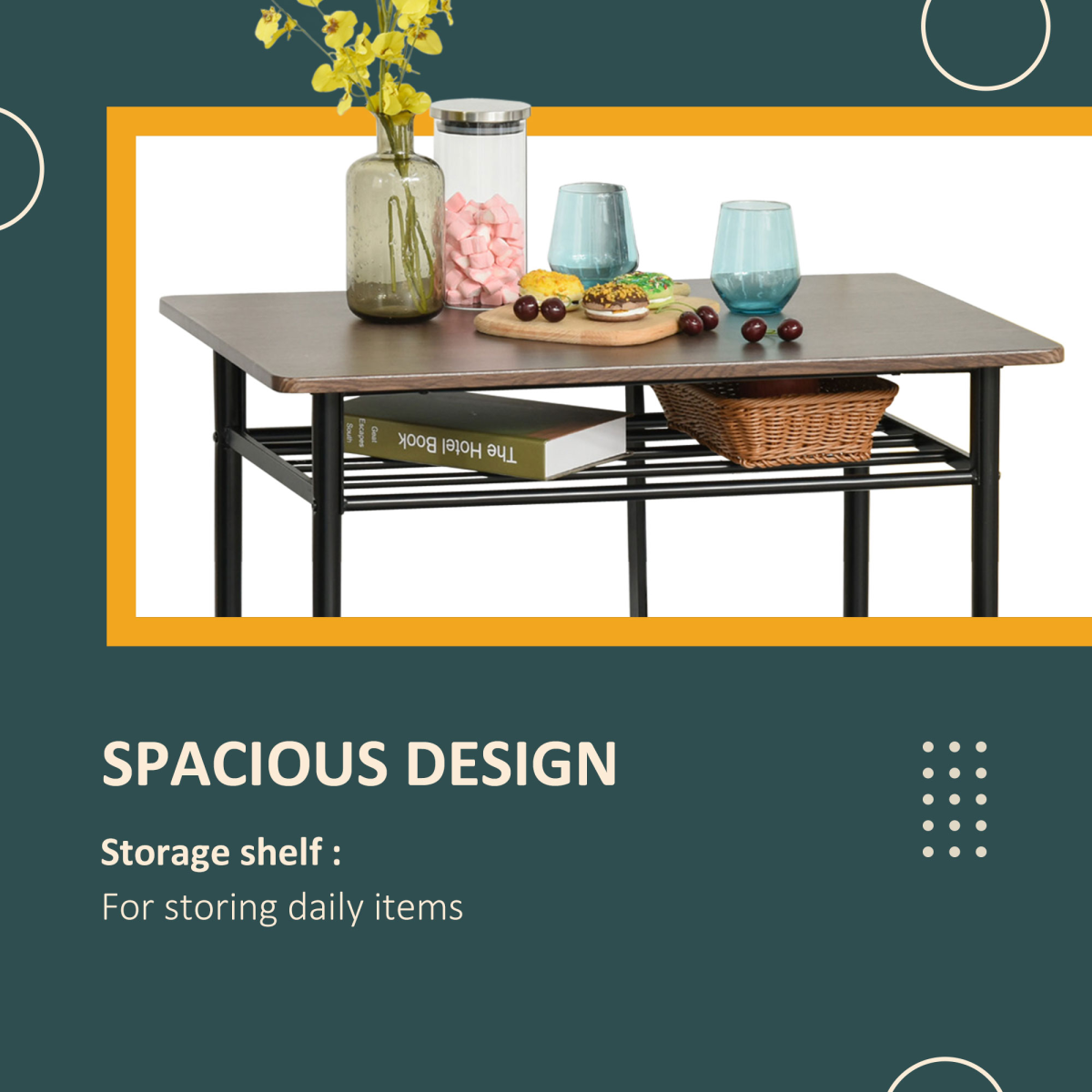 HOMCOM Bar Set with 1 Table and 2 Stools, Metal Frame, Black and Oak