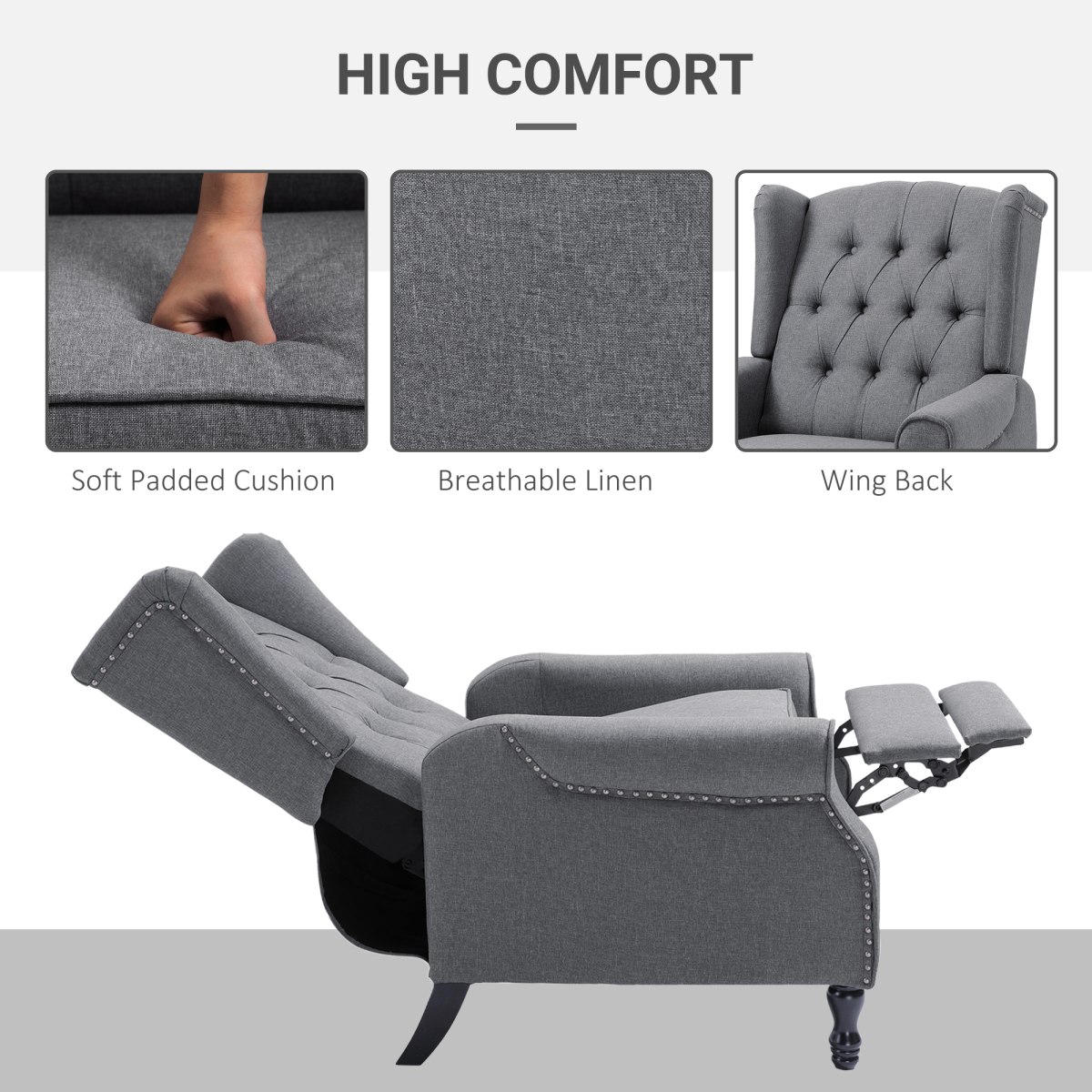 HOMCOM Light Grey Fabric Recliner Armchair with Footrest