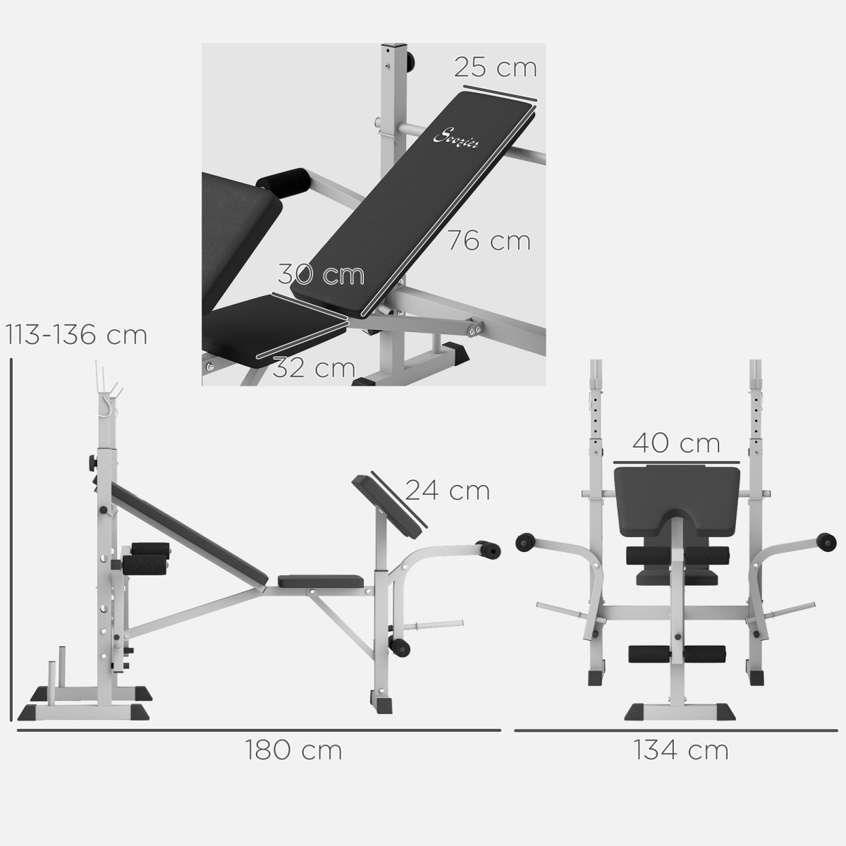 HOMCOM Adjustable Weight Bench with Squat Rack & Leg Developer, Grey