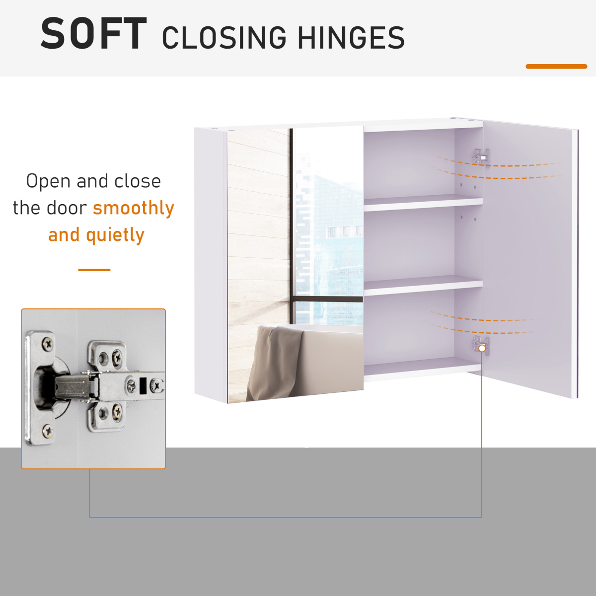 Wall Mounted Bathroom Mirror Storage Cabinet with Adjustable Shelf, 60H x 70W x 15Dcm