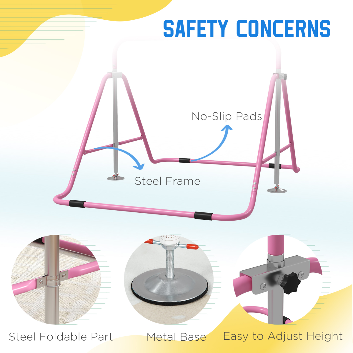 HOMCOM Kids Gymnastic Bar, Adjustable & Foldable Training Bar, Pink