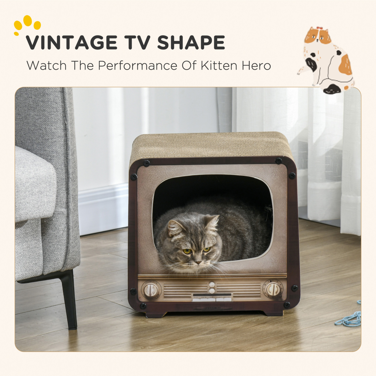 PawHut TV Shape Cat Scratching House with Catnip, Brown
