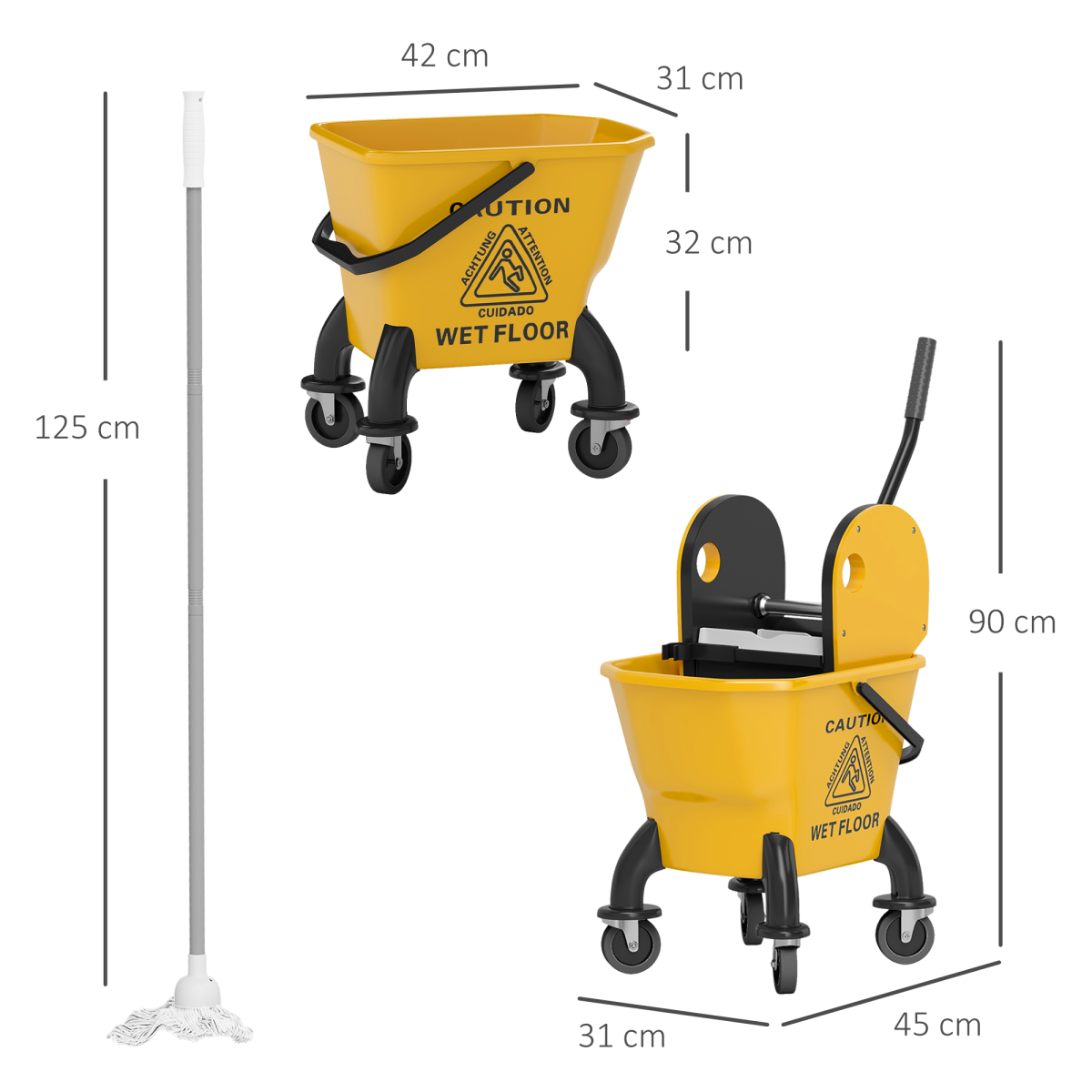 HOMCOM 26L Mop Bucket with Wringer, Wheels, Mop Included, Yellow