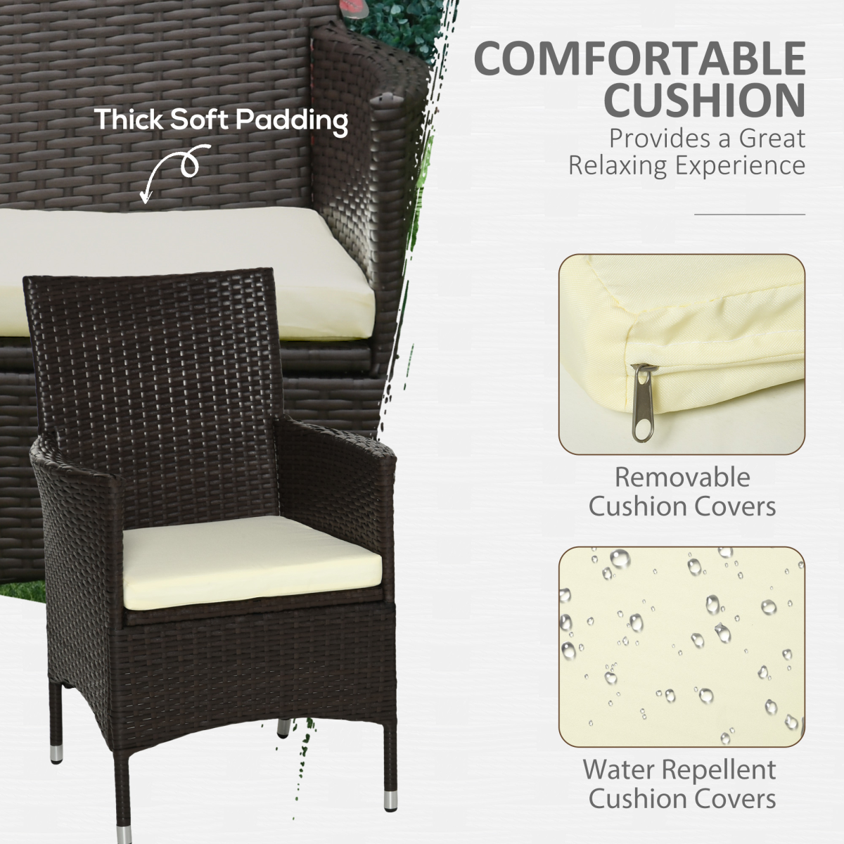 Outsunny 2-Piece PE Rattan Chair Set with Cushions