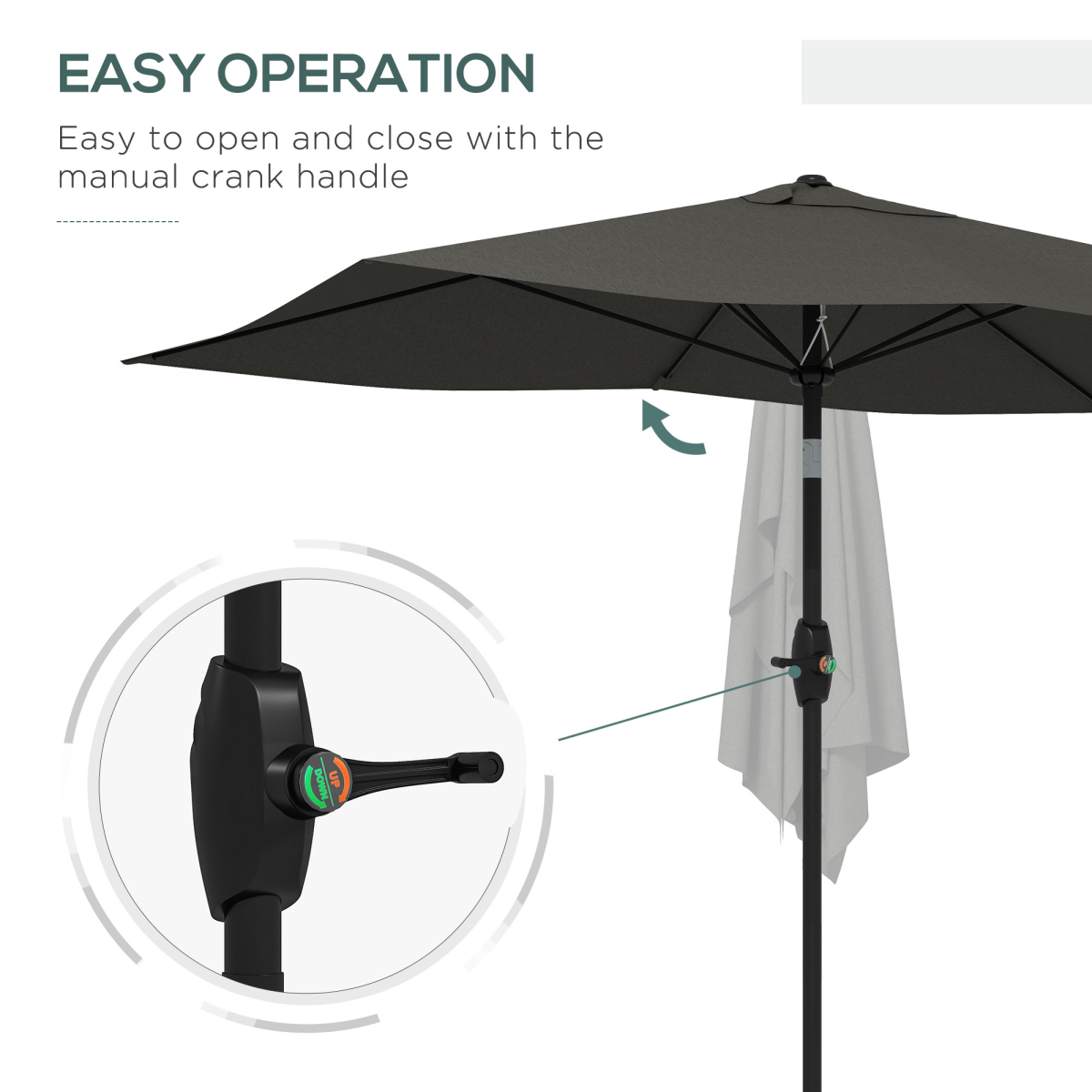 Outsunny 2 x 3m Rectangular Garden Parasol with Crank, Adjustable Angle, Dark Grey