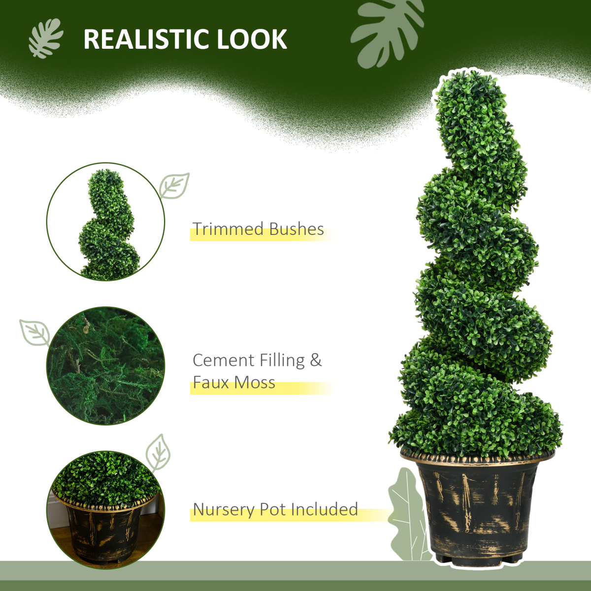 HOMCOM Set of 2 Potted Artificial Spiral Boxwood Trees, 90cm