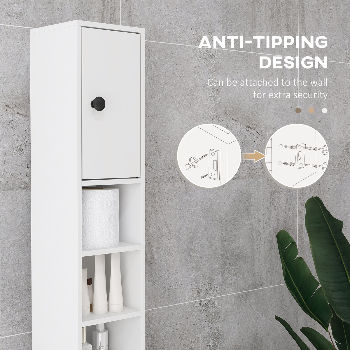 kleankin Slim White Bathroom Storage Cabinet with Open Shelves