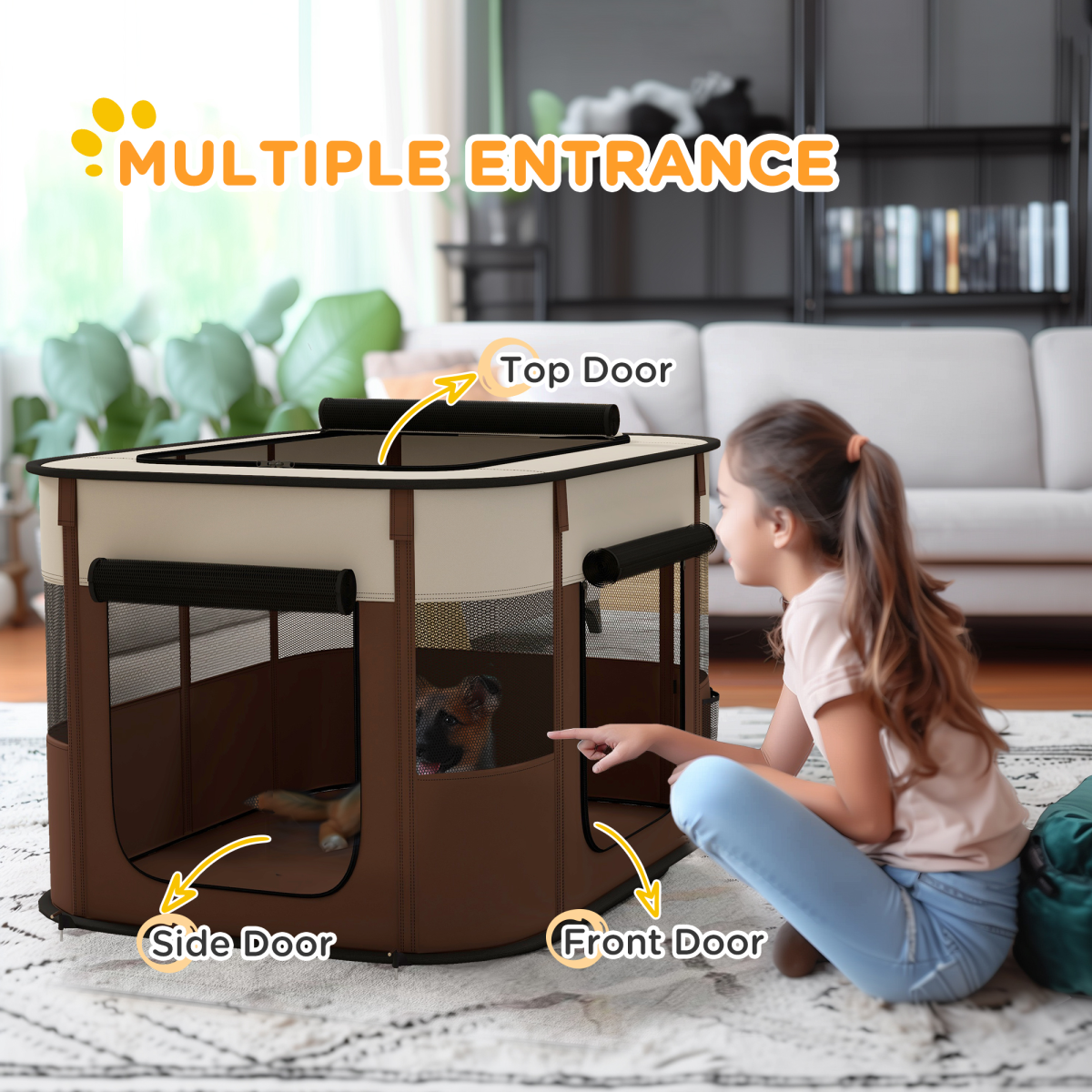 PawHut Portable Foldable Pet Playpen for Puppies, Rabbits, Kittens and Guinea Pigs - Brown