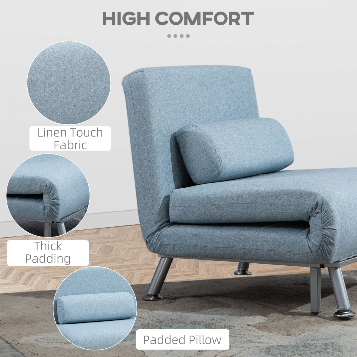HOMCOM Blue 5-Position Convertible Folding Sleeper Chair Sofa Bed