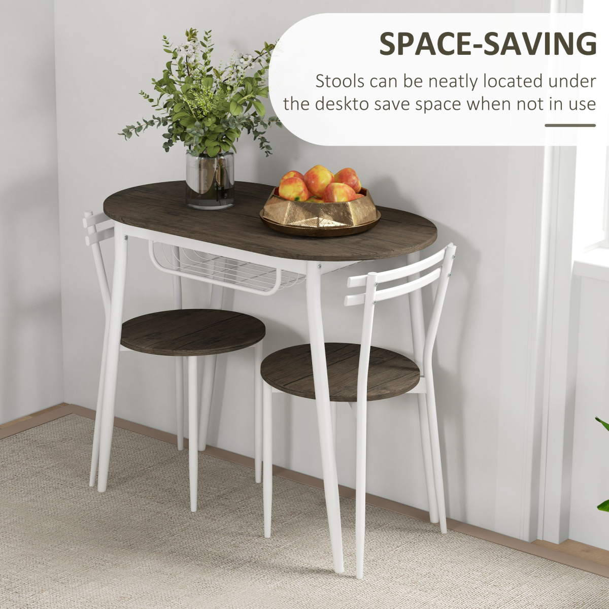 HOMCOM 3-Piece Dining Table and 2 Chairs Set, Oval Kitchen Table with Storage Shelf, Natural