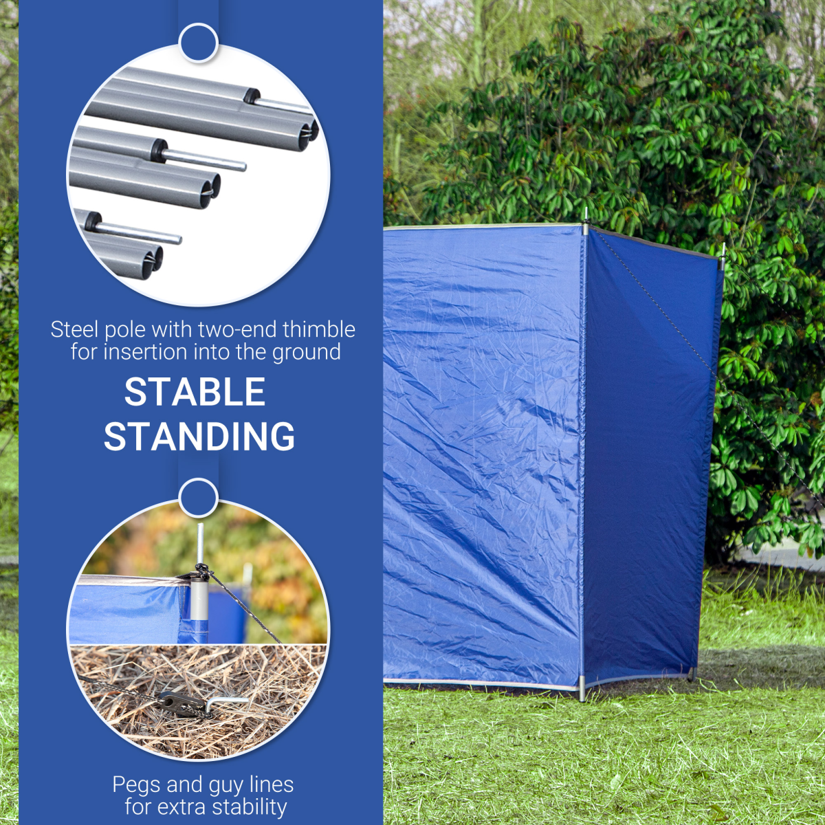 Portable Camping Windbreak Privacy Wall with Steel Poles, 6.2m x 1.5m