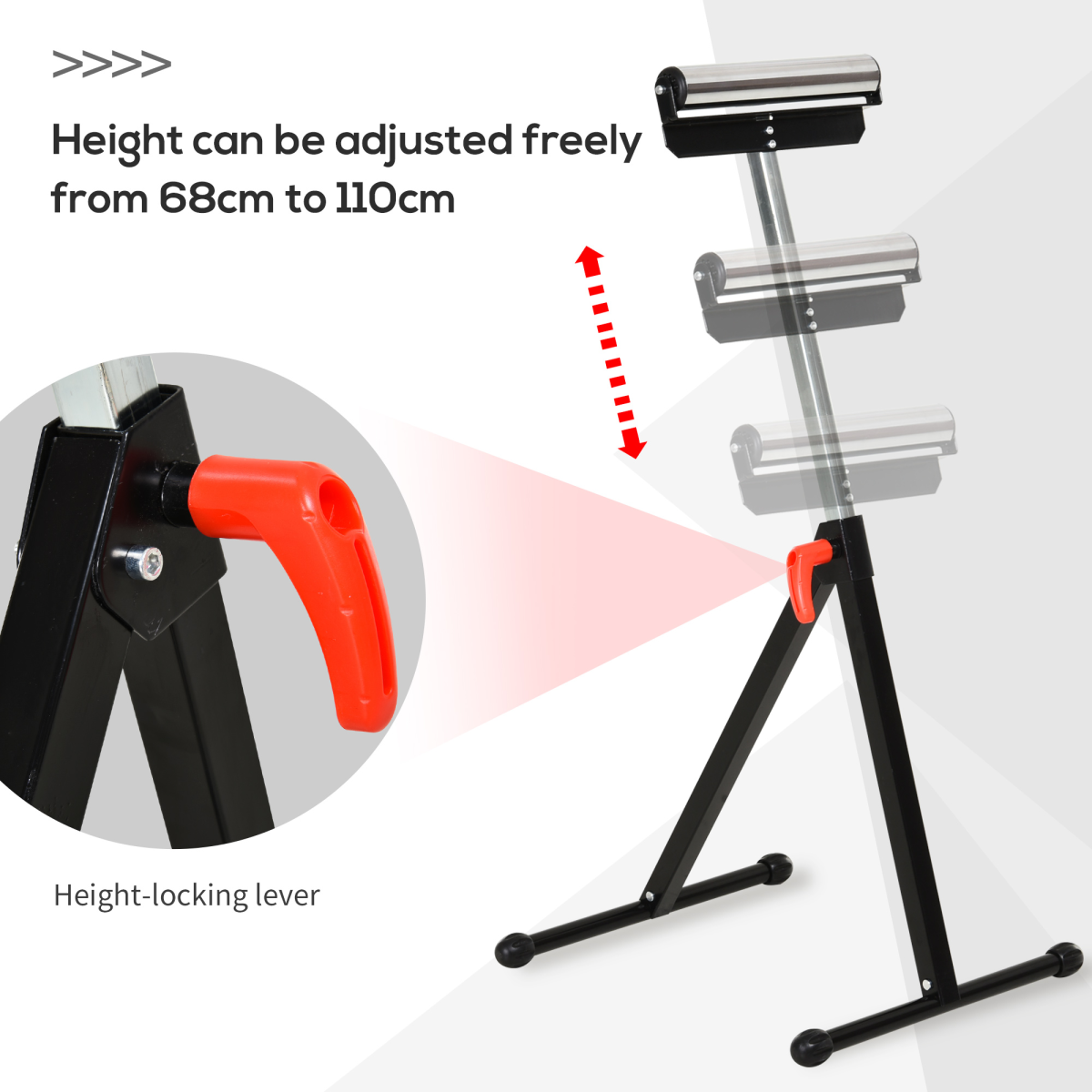 Adjustable Folding Metal Roller Stand for Woodworking, Height Adjustable 68-110cm, Chrome Ball Bearing Roller, Unbranded