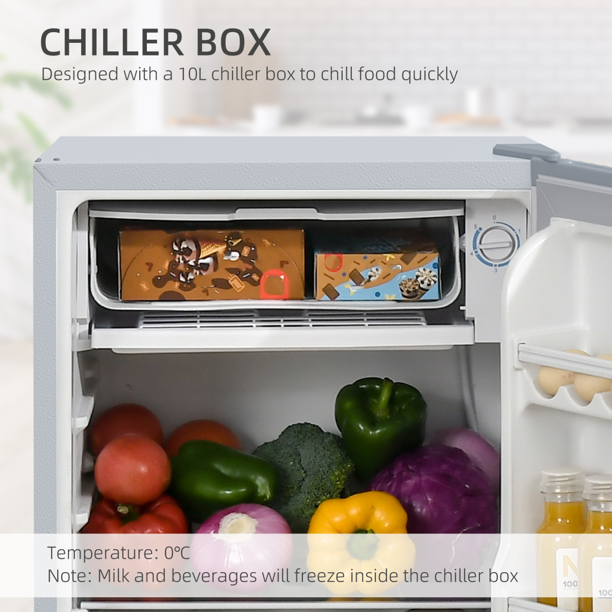 HOMCOM 91L Freestanding Under Counter Fridge, Reversible Door, Grey