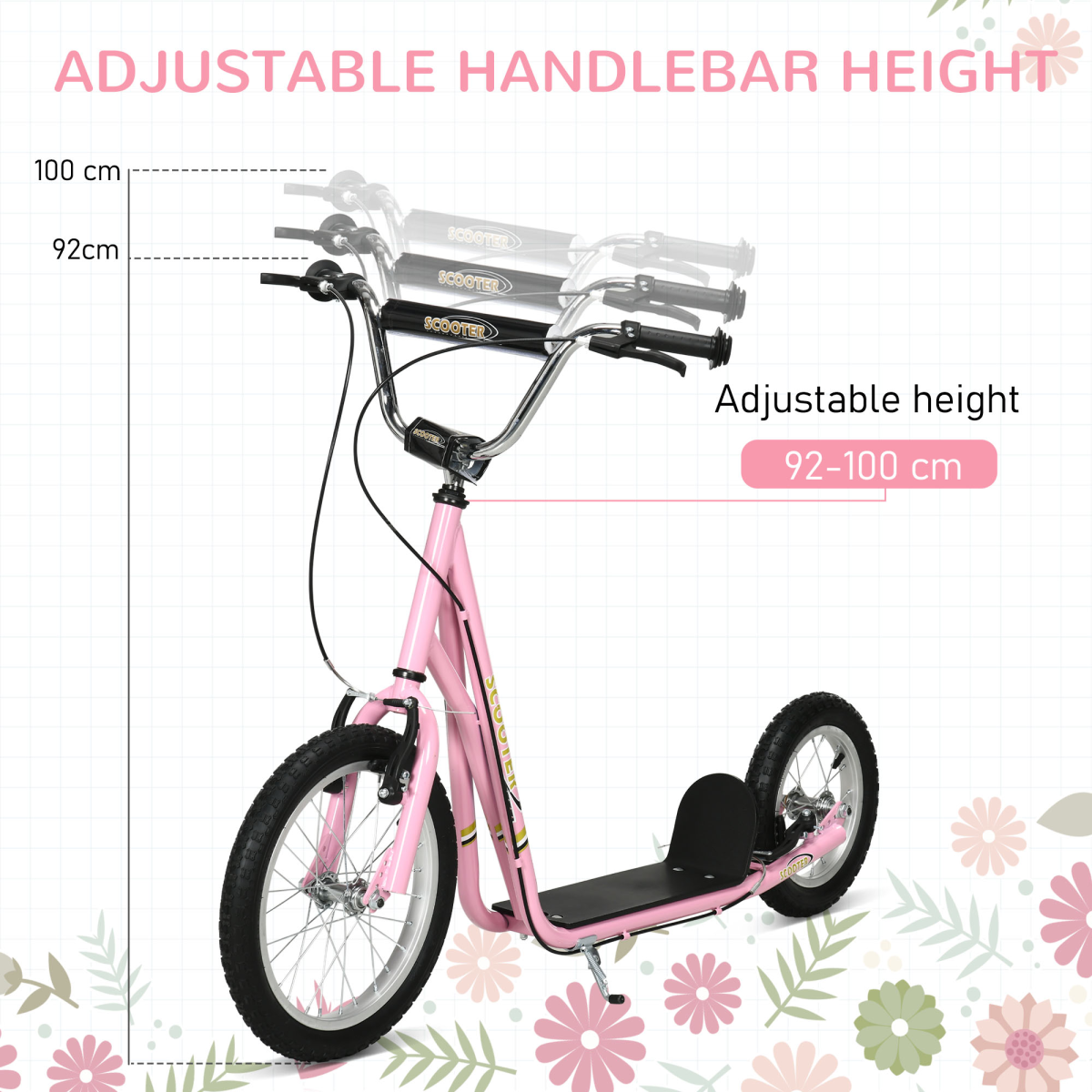 Adjustable Height Kids Scooter with Dual Brakes, Big Wheels