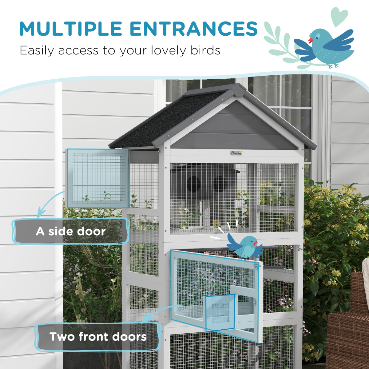 PawHut Bird Cage with Stands for Finches & Parakeets, Grey