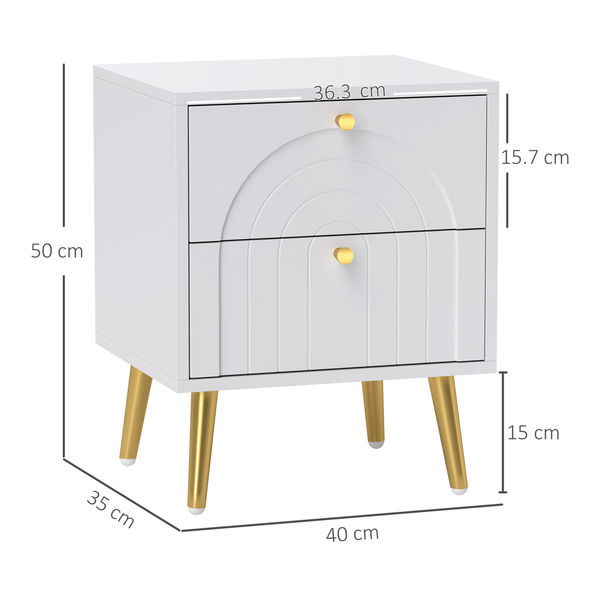 HOMCOM 2-Piece Bedside Table Set with 2 Drawers, White