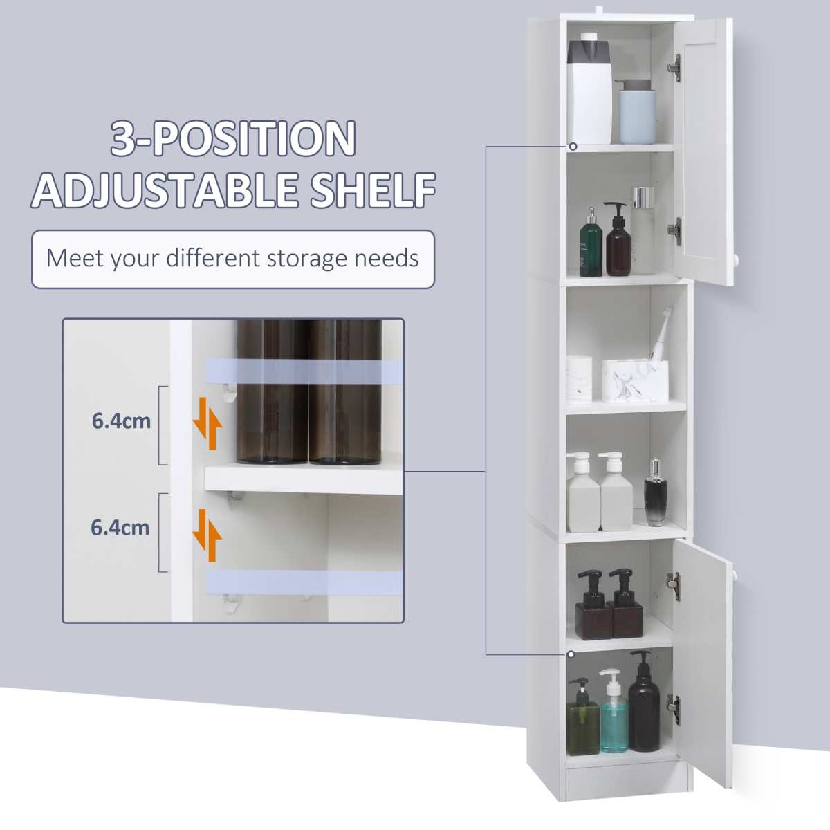 Tallboy Bathroom Storage Cabinet with Mirror, Freestanding Narrow Cabinet with Adjustable Shelves
