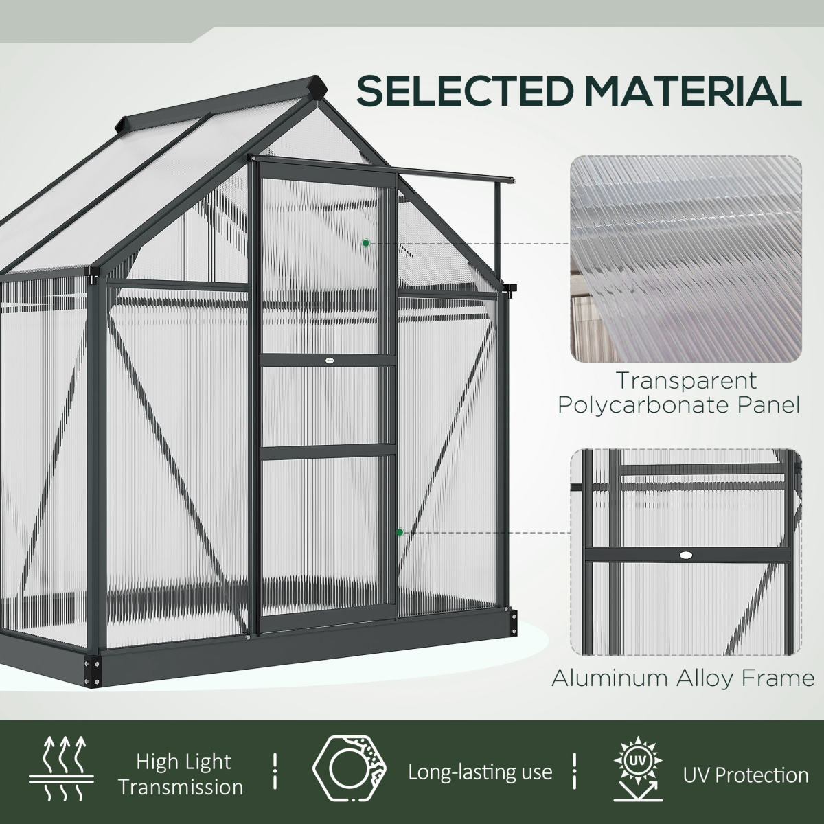 Outsunny 6 x 4ft Aluminium Polycarbonate Walk-In Greenhouse with Sliding Door