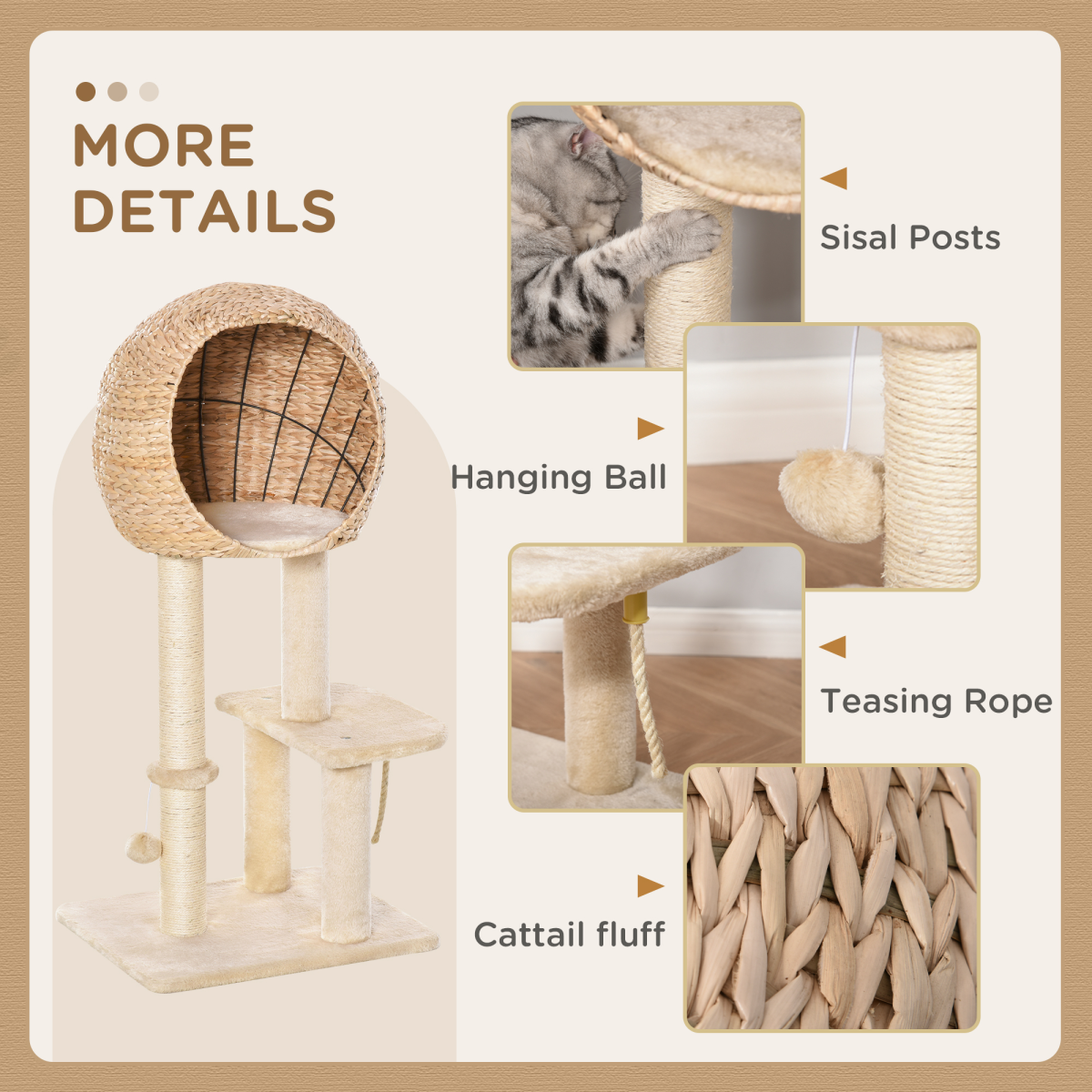 100cm Cat Tree Tower Kitten Climbing Tower W/ Scratching Post Condo Pawhut