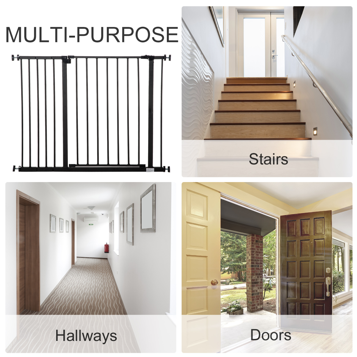 Pawhut Adjustable Pressure Mounted Dog Gate for Stairs & Doorways, Black