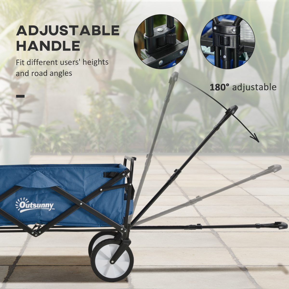 Outsunny Folding Cargo Wagon Cart for Beach & Garden, Telescopic Handle