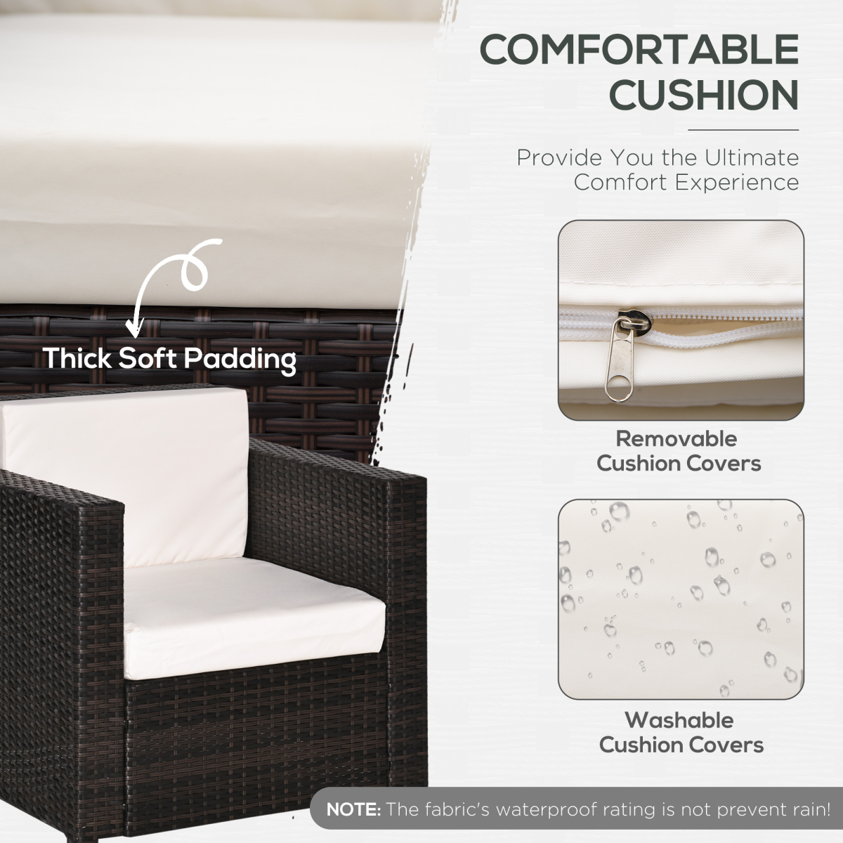 Outsunny Brown PE Rattan Garden Armchair, Fire Resistant, UV Resistant, Powder Coated Metal Frame, Removable Machine Washable Cushions