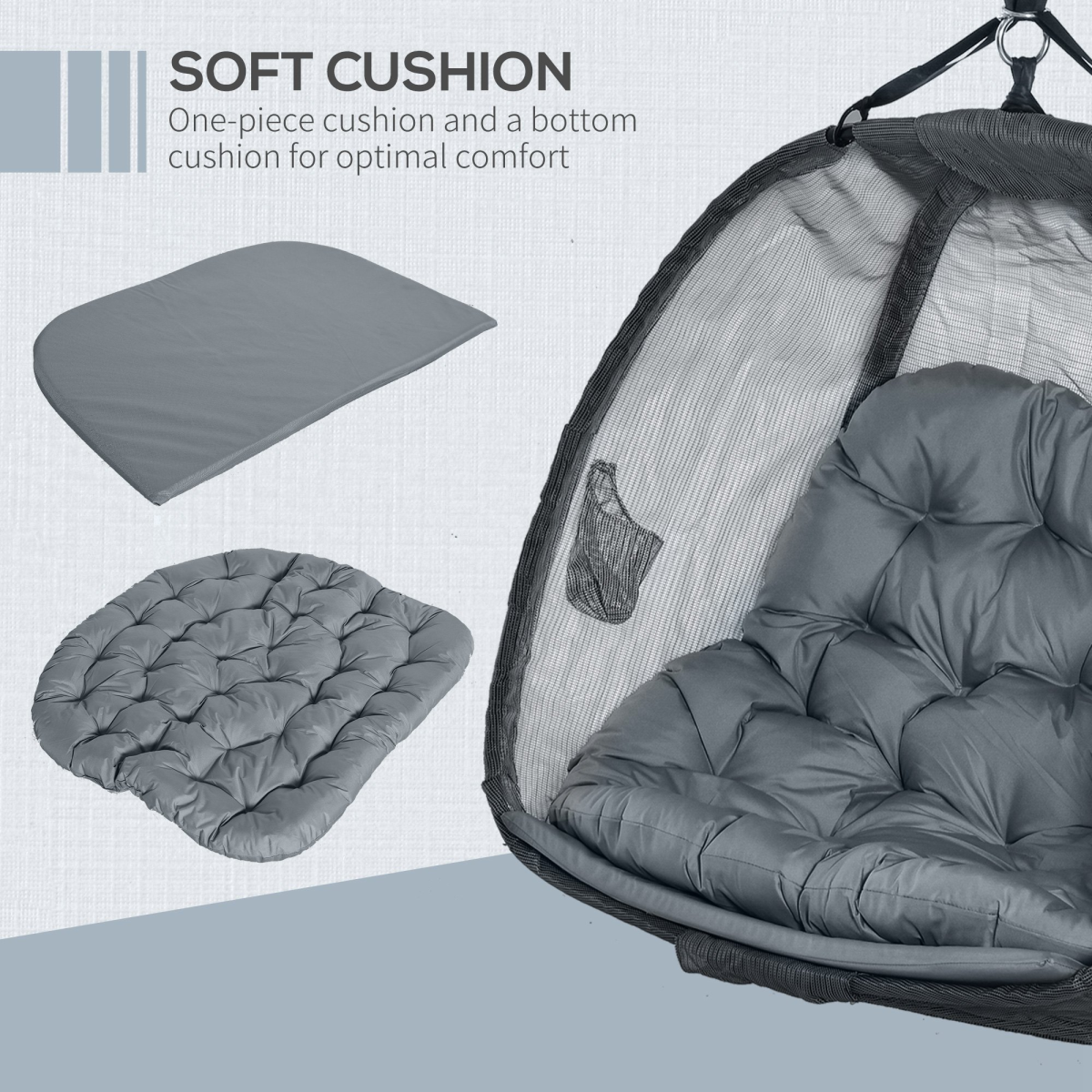Outsunny 2-Seater Hanging Egg Chair with Cushion, Grey