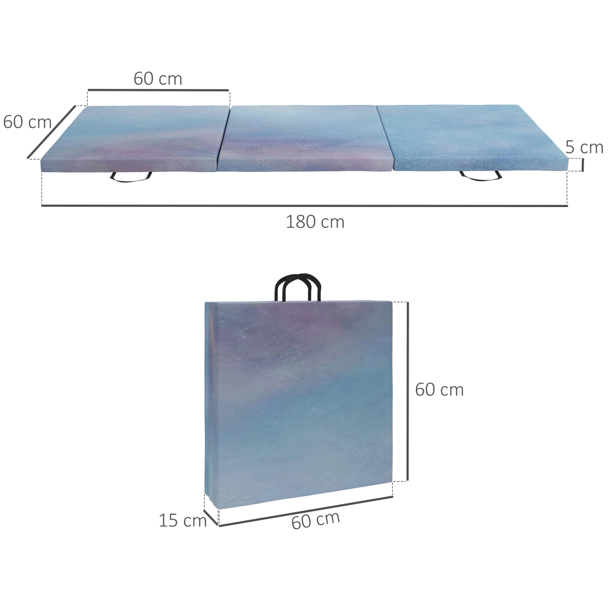 HOMCOM Tri-Fold Gymnastics Crash Mat, 6ft, 2" Thick, Sky Blue