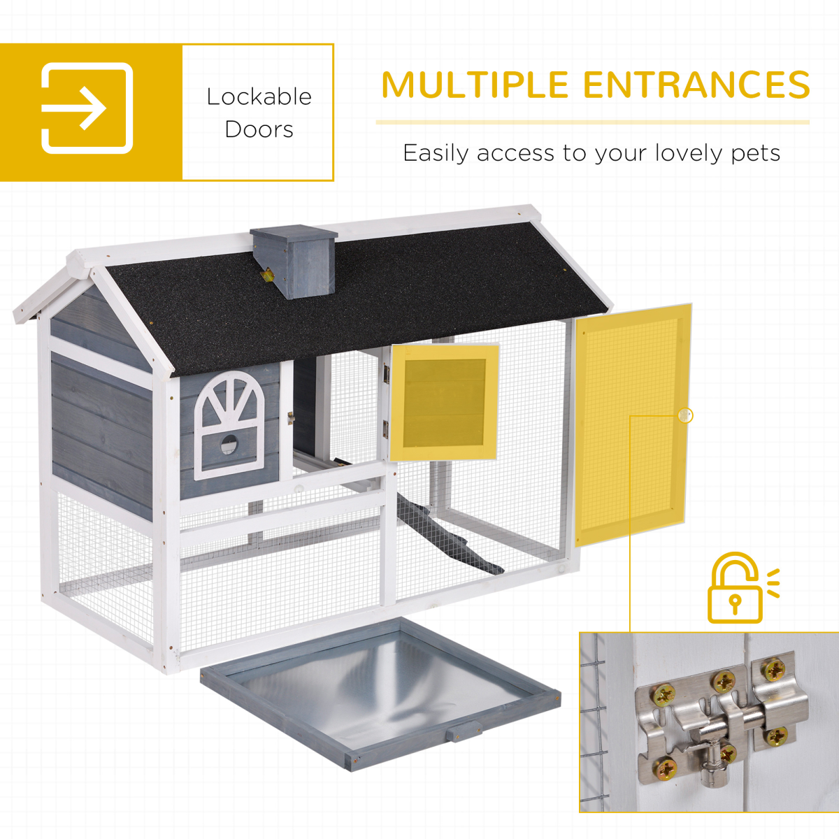 PawHut Wooden Rabbit Hutch for Indoor/Outdoor Use with Pull-Out Tray, Run Box and Ramp